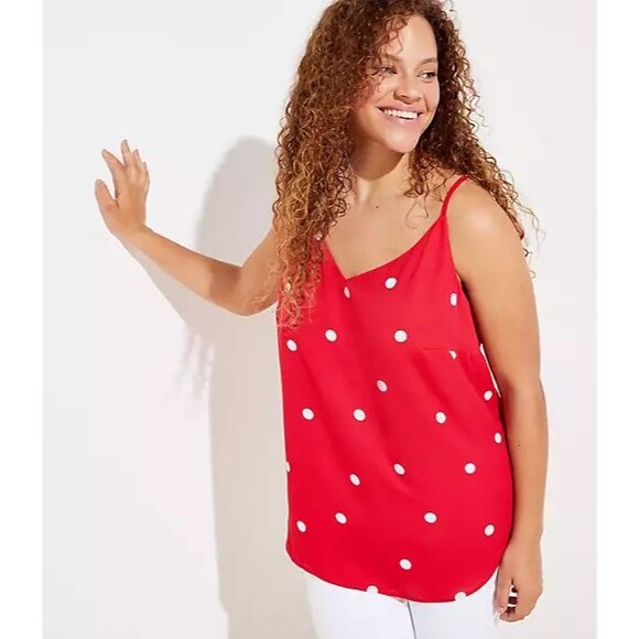 LOFT Tops - Loft PLUS Red Polka Dot Chiffon V-Neck Camisole Tank Top. Size 20. NEW WITH TAGS